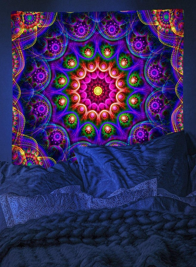 PSYHILAR Blacklight Trippy Mandala Tapestry, Boho Black Light Posters for Adults UV Reactive Room Decor for Bedroom Wall (60 x 50 Inches) - Image 4